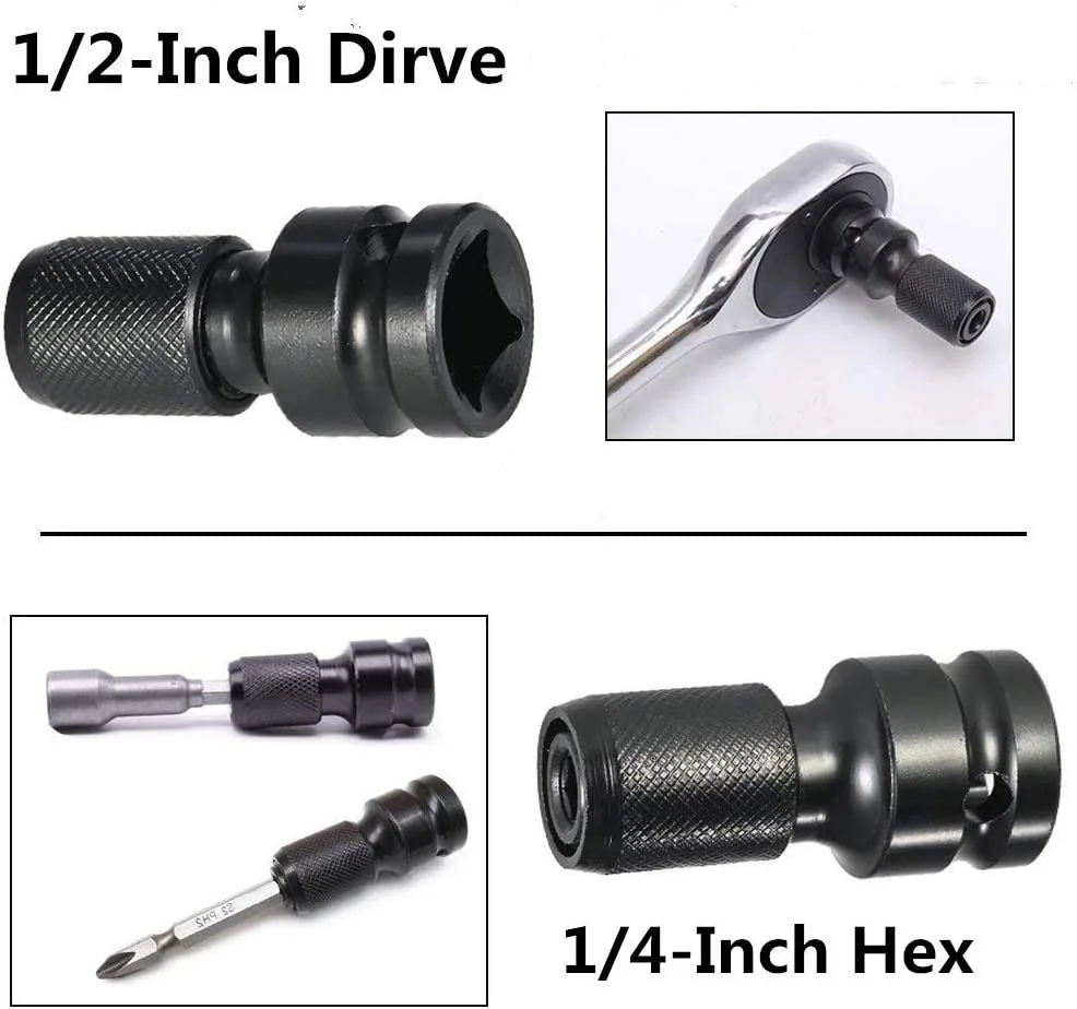 2 Sets Quick Release 1/2-Inch Square Drive to 1/4-Inch Hex Female Socket Impact Adapter Drill Chuck for Air and Electric Impact