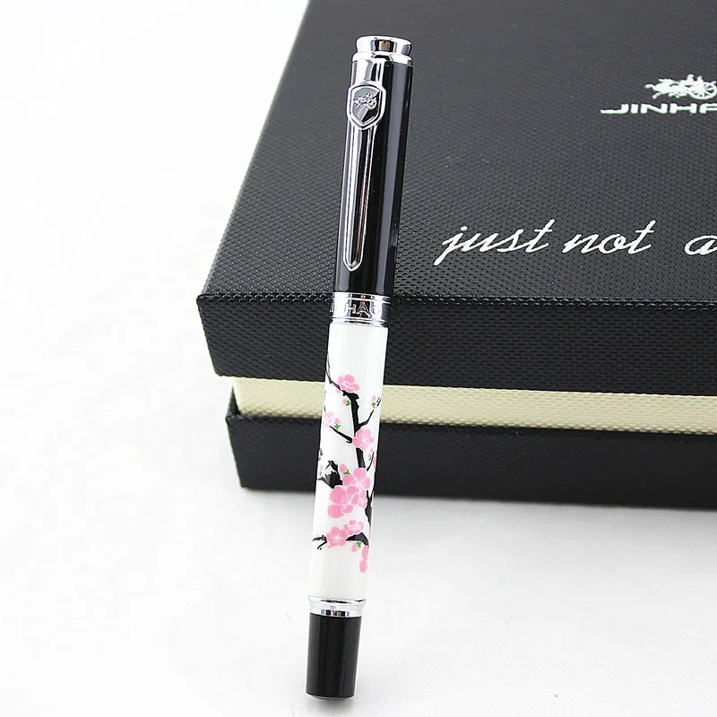 

JINHAO 8126 EXECUTIVE WHITE PORCELAIN ROLLER BALL PEN PLUM BLOSSOM PRINTED