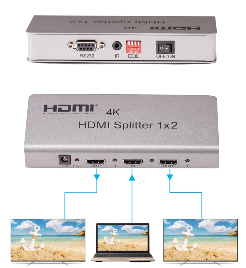 4K HDMI сплиттер 1X2 2160P 1 в 2 Выход видео конвертер сплиттер EDID RS232 HDCP Поддержка ИК удлинитель для DVD ноутбука ПК к ТВ HD tv