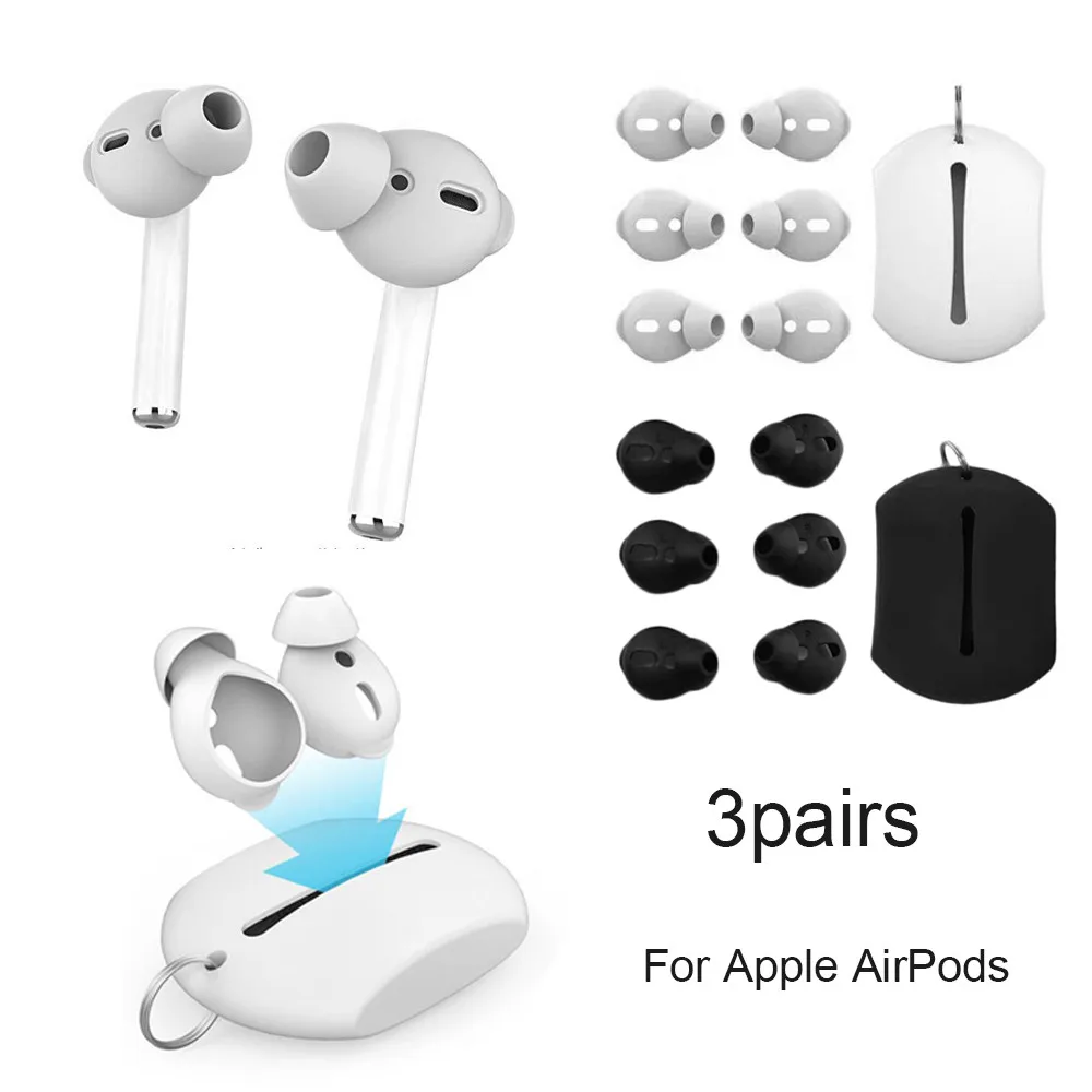 3 пары комфортных силиконовых белых/черных наушников с чехлом для Apple Airpods Bluetooth