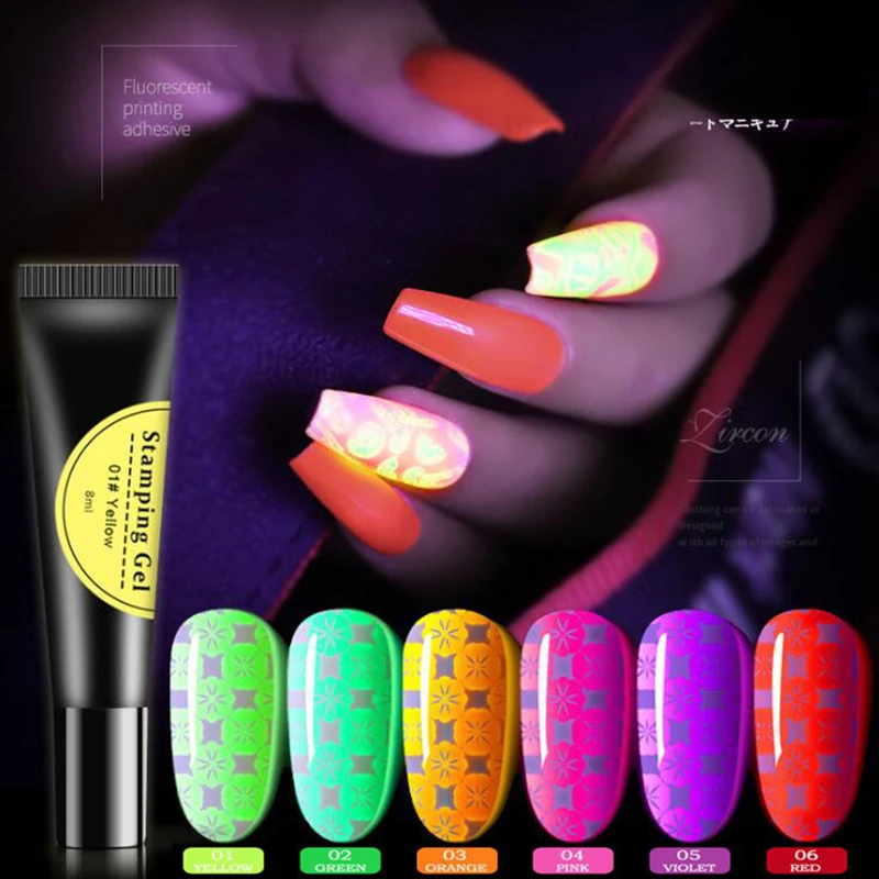 

8ml Fluorescence Gel Polish Nail Stamping Gel Colorful Lacquer Soak Off Varnish Stamping UV Gel for Nail Art Stamping Plate
