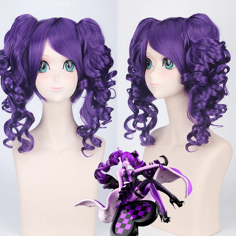 

Anime Alice Wonderland Cosplay Wig Purple Curly Synthetic Hairpiece with Ponytails Queen of Hearts Party Costume Wigs