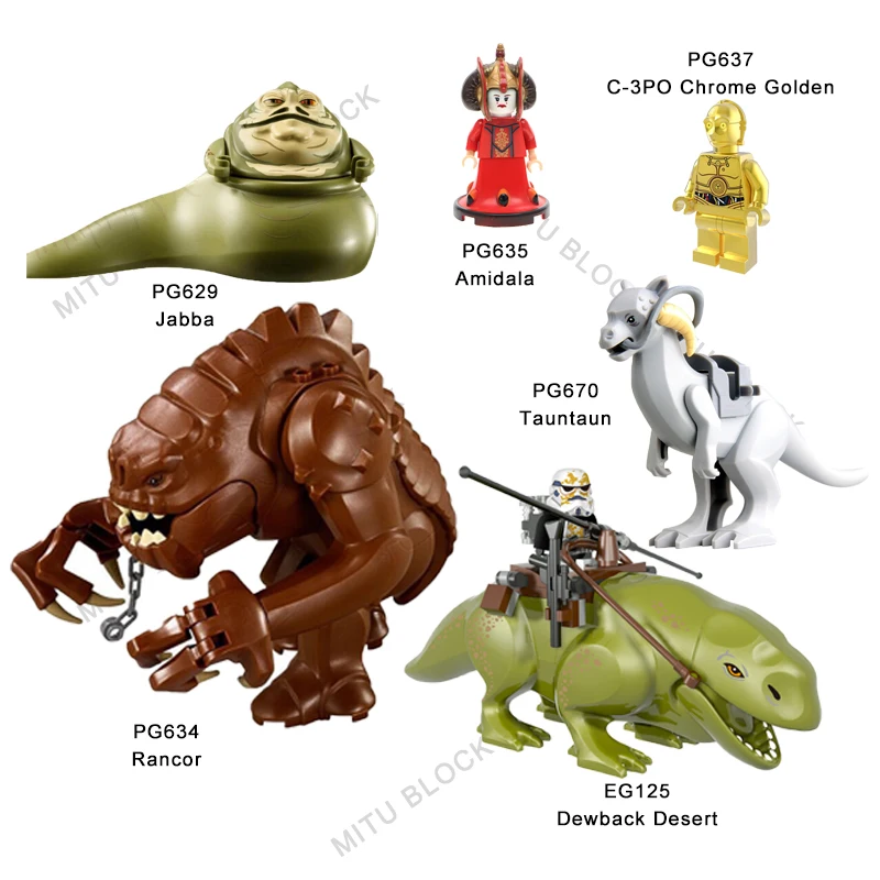 1 шт. Звездные войны кирпич Dewback пустыня Jabba Rancor Amidala C-3Po Хром золотой tauntun строительный блок