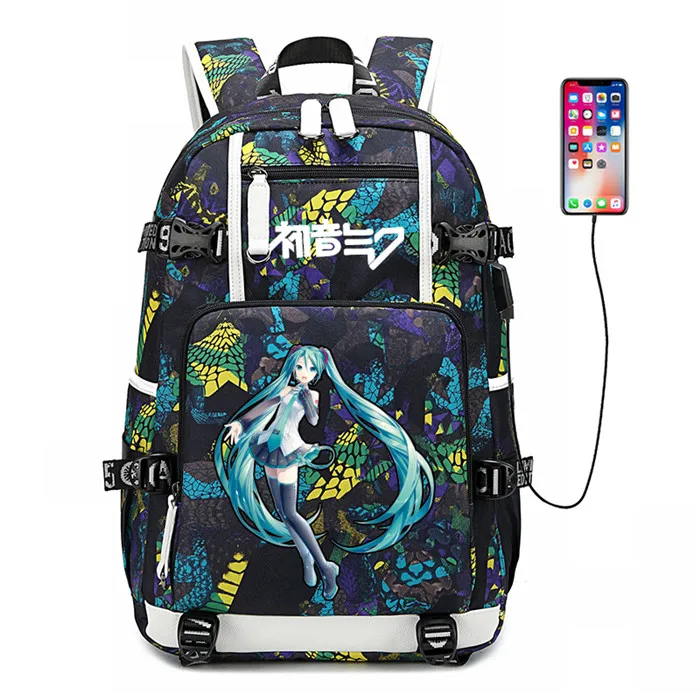 25 Hatsune Miku Women Cute Back Pack Canvas School Bags Bookbag Large Travel Bagpack USB Charging Laptop Backpack Men Backpack - Цвет: 25
