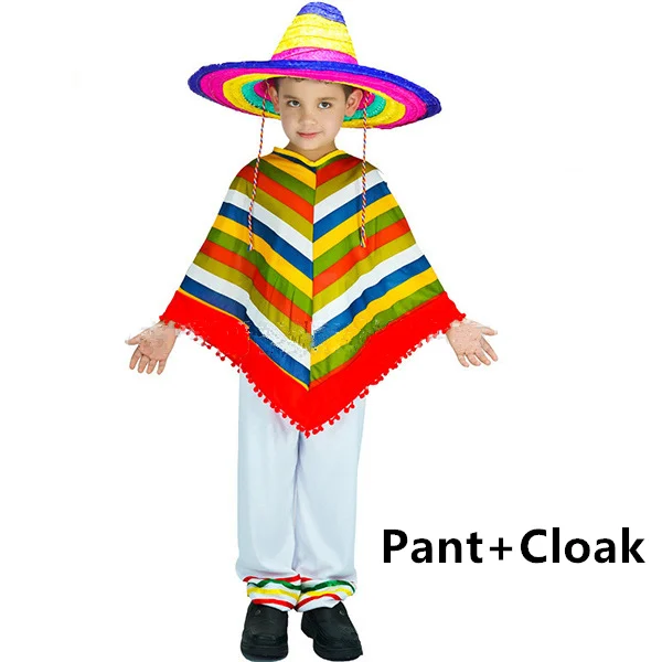 Традиционная мексиканская одежда; Детские праздничные костюмы на Хэллоуин; костюмы в полоску для мальчиков; карнавальный костюм; плащ+ штаны - Цвет: Mexico clothing