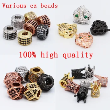 

5pcs/lot cz beads leopard crown round ball beads zirconia for diy bracelet making Micro pave cz copper beads Spacer wholesale