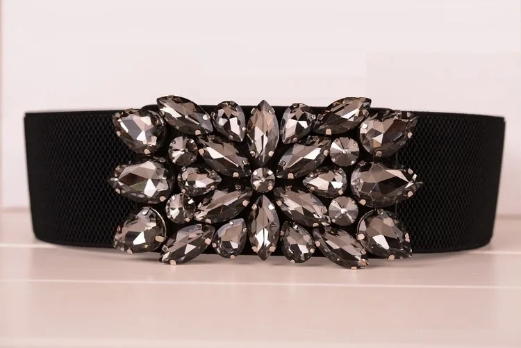 New Fashionable Korean Dress Belt Elastic Rhinestone Women Wide Belts Solid Black Girdle