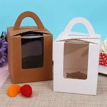 

20pcs Cute Mini Biscuit Candy Box Single Muffin Box Portable Window Cupcake Box Mousse Mud Pudding Bottle Packaging Cup Gift