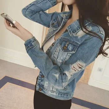 

Women Casual Ripped Hole Denim Jeans Short Jacket Short Slimming Coat Outerwear