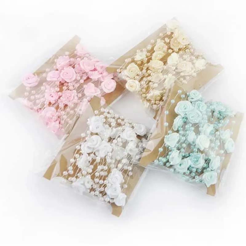 5 Yards Rose Künstliche Perle String Perlen Girlande Faux Perlen Draht Perle Kette Für DIY Handwerk Geschenk Verpackung Hochzeit Party decor – Detail 4