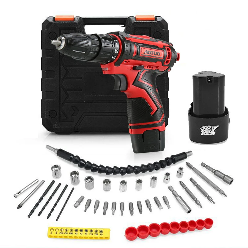 

Aotuo 12V Electric Screwdriver Lithium Battery Mini Two Speed Electric Drill Charging Screwdriver Domestic DIY Electric Tool