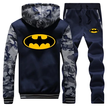 

Batman 2019 Winter Hot Sale Coat Thick Camouflage Hoodies Fashion Casual Jacket Warm Sportswaer+Pants Printed Hoody 2PC Suit