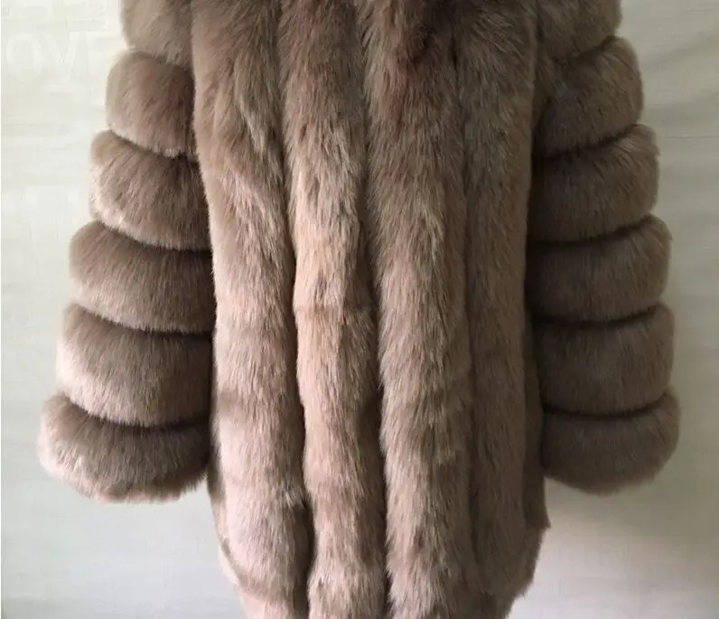 Искусственный мех Заводская шуба из искусственного лисьего меха женская зимняя мода искусственный мех с капюшоном пальто Женская куртка из искусственного меха - Цвет: brown