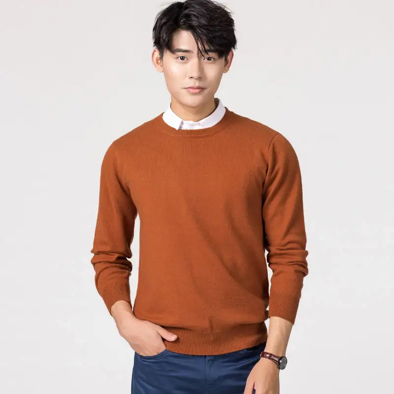 Мужские пуловеры, новинка зимы, модный свитер Vneck, кашемировые и шерстяные вязаные Джемперы, Мужская шерстяная одежда, Лидер продаж, стандартные мужские топы - Цвет: Oneck dark orange