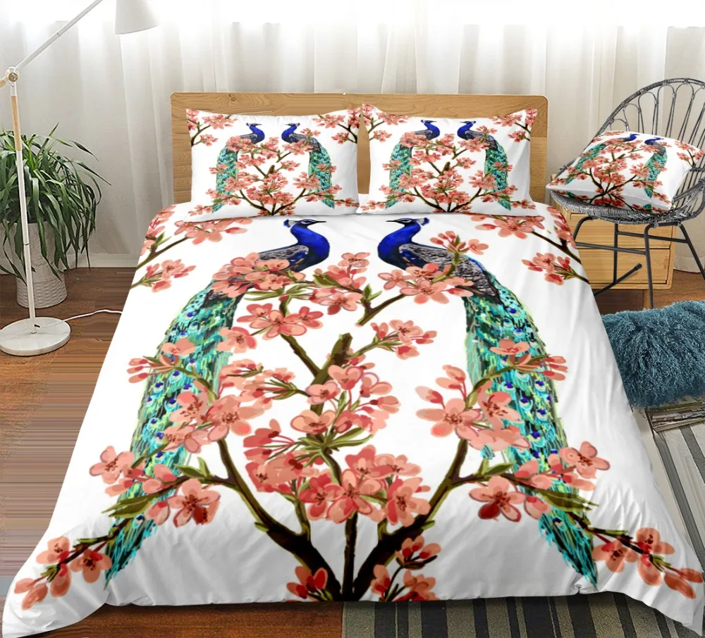 casa têxtil floral pavões bedclothe cama conjunto