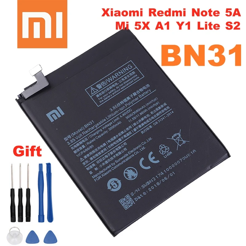Аккумулятор redmi s2 Xiao mi Orginal BN31 3080 мАч для аккумуляторов Xiaomi Mi 5X Mi5X Redmi Note 5A / Pro A1 Y1 Lite S2 BN31|Аккумуляторы мобильных