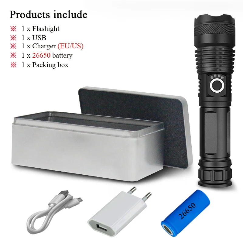 8000 lumens XLamp xhp50.2 most powerful led flashlight rechargeable torch usb xhp50 hand lamp 18650 or 26650 battery hunting - Испускаемый цвет: AHS522D1-BOX