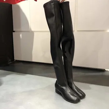 

Leather Split Toe Genuine Boots Women's Over-the-knee Stretch Boots Square Heel Sexy High-heeled Skinny Boots Winter Fashion New