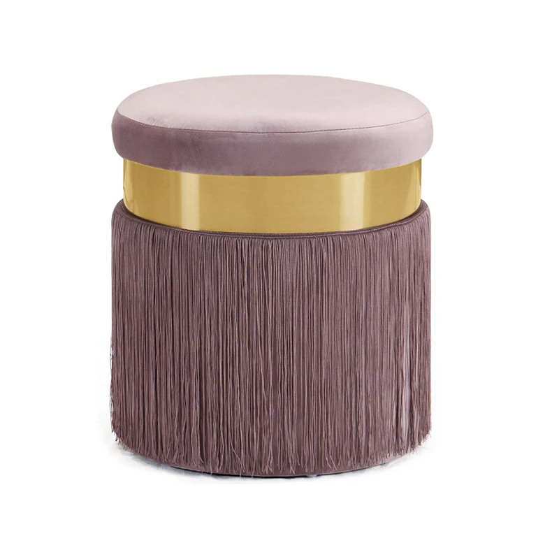 Nordic Vintage Luxury Golden Iron Metal Home Stool Ottoman Dressing Chair Footstool Soft Velvet Fabric Kid Bed Living Room Sofa - Цвет: Коричневый