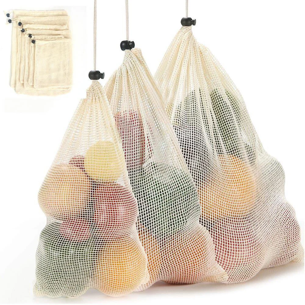 Премиум Многоразовые сетчатые мешки для производства органического хлопка, неотбеленные моющиеся прочные сумки для хранения для продуктовых покупок, фруктов, овощей