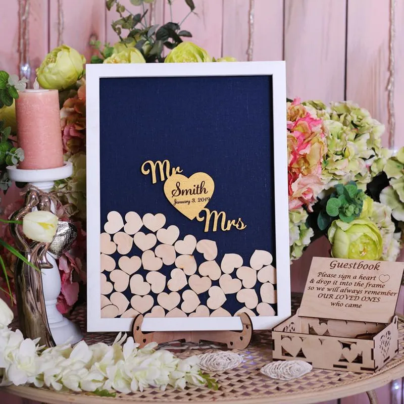 Custom navy shadow box мистер и миссис гостевая книга идея альтернатива drop top сердца