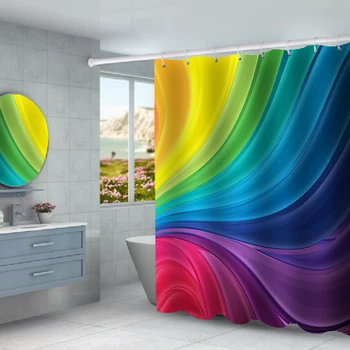 

Multicolored abstract 3D color printing waterproof shower curtain partition curtain free punching factory direct sales