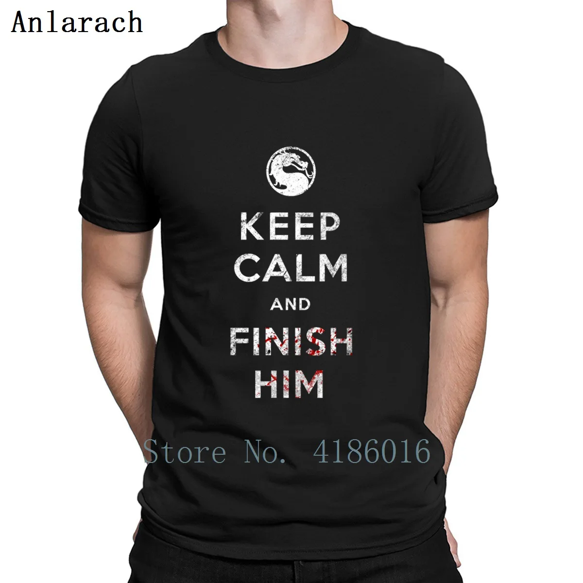 Футболка Keep Calm And Finish Him Хлопковая одежда с круглым вырезом Комичный дизайн Сезон