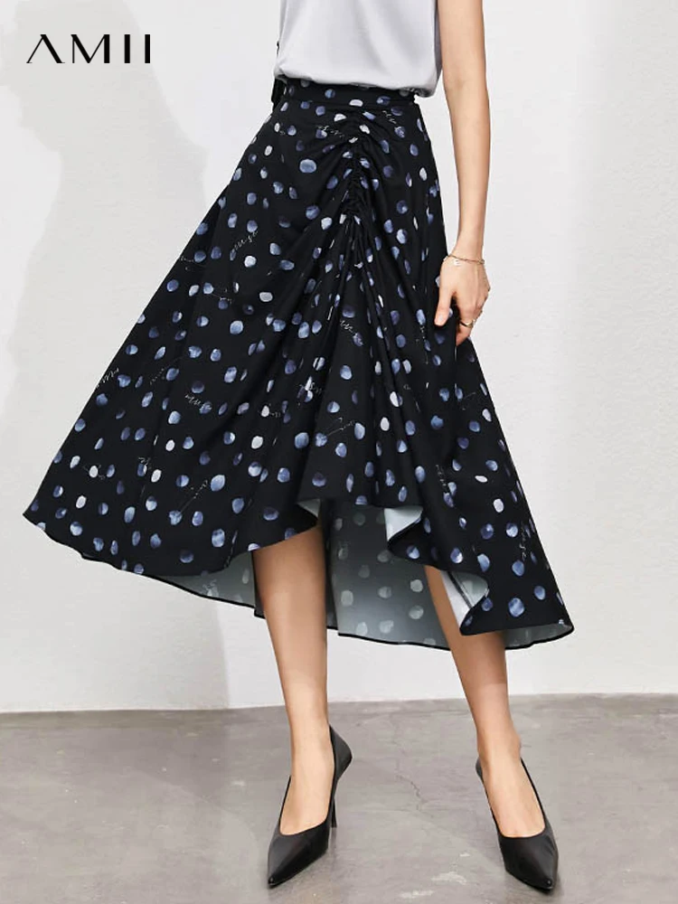 

Amii Minimalism Autumn Skirts For Women Elegant High Waist Dot Letter Printed Skirt Flods Asymmetry Women's Skirts 12140424