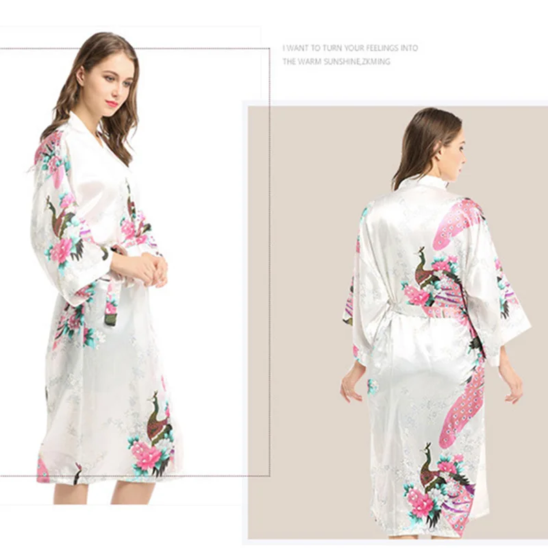 Print sleepwear robe women long sexy silk bathrobe female bride gown spring summer peacock home wear kimono night dress DR18336 (19)