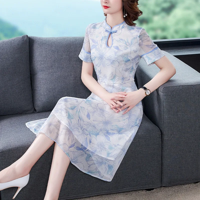 Cheongsam модифицированное шифоновое платье для женщин 2020 Новое китайское летнее