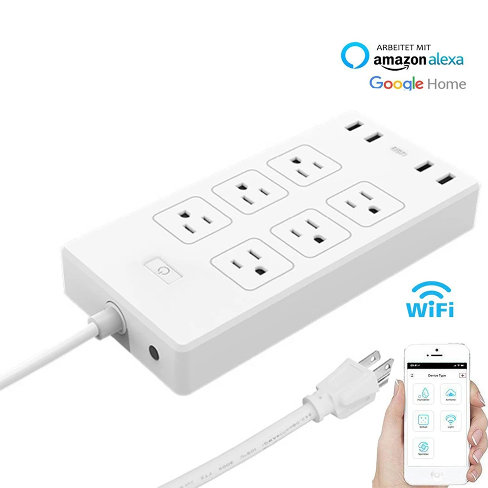 WiFi умная силовая полоса США Сетевой фильтр с 6 разъемами 4 USB порта умный дом переключатель управления совместимый с Alexa Google Assistant