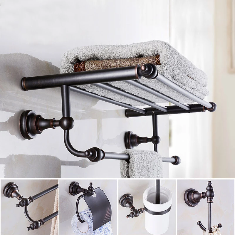 Oil Rubbed Bronze Bathroom Hardware Accessories Set Towel Rail Rack Wall Mounted 