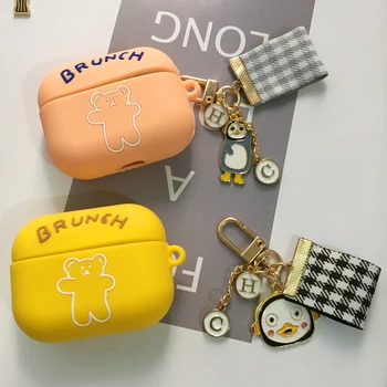 

For AirPods Pro 3 Case Cute Korea with penguin Keychain silicone Earphone case AirPods Pro case luxury bear keyring Cover fundas
