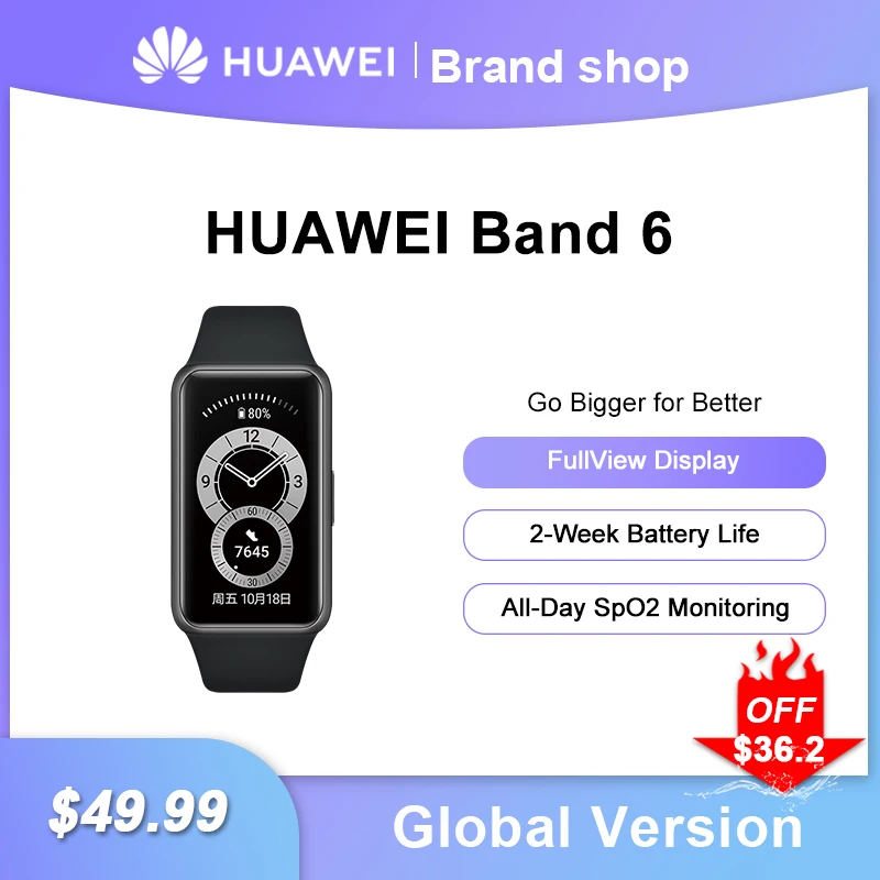 Смарт-браслет глобальная версия Huawei Band 6 водонепроницаемый фитнес-трекер с