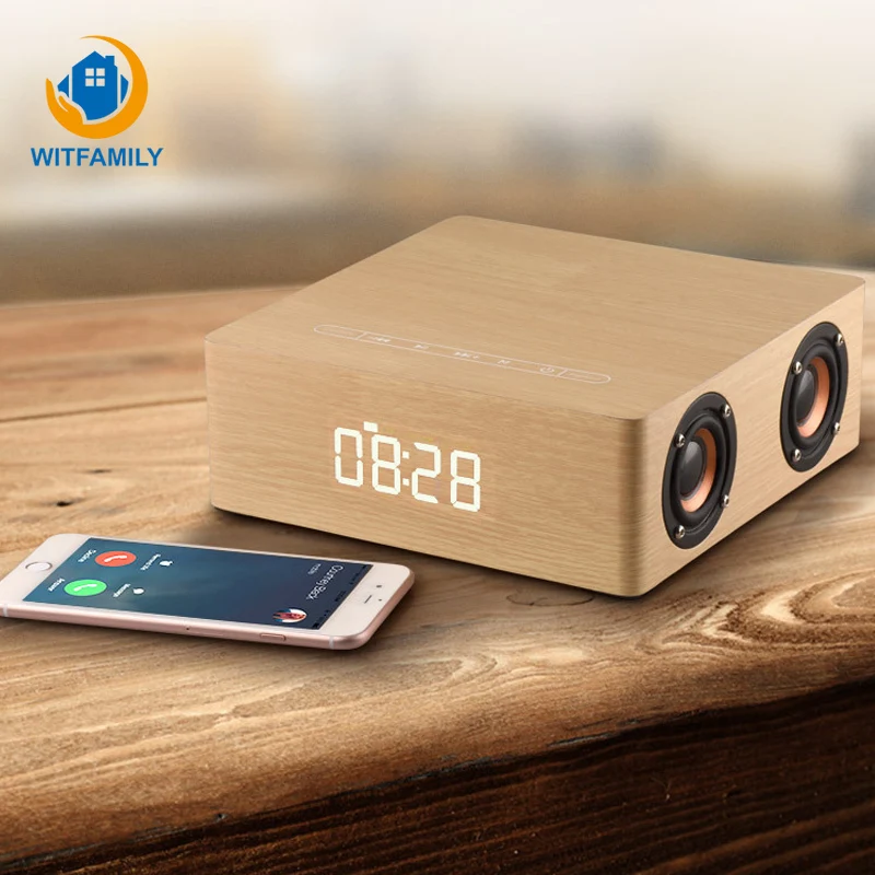 Деревянный Будильник Bluetooth динамик сенсорные часы сабвуфер бас Поддержка Tf стерео беспроводной динамик s музыкальный плеер объемный звук
