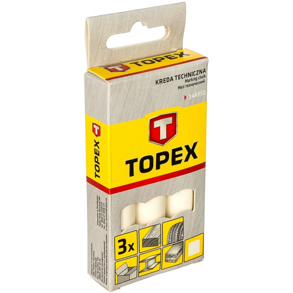 Белый мел 13 x 85 3 шт. topex 14a950 | Канцтовары для офиса и дома