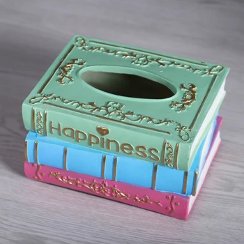 

Dispenser Rectangular Living Room Home Paper Cover Retro Style Resin Book Shape Decorative Napkin Bedroom Storage Tissue Box