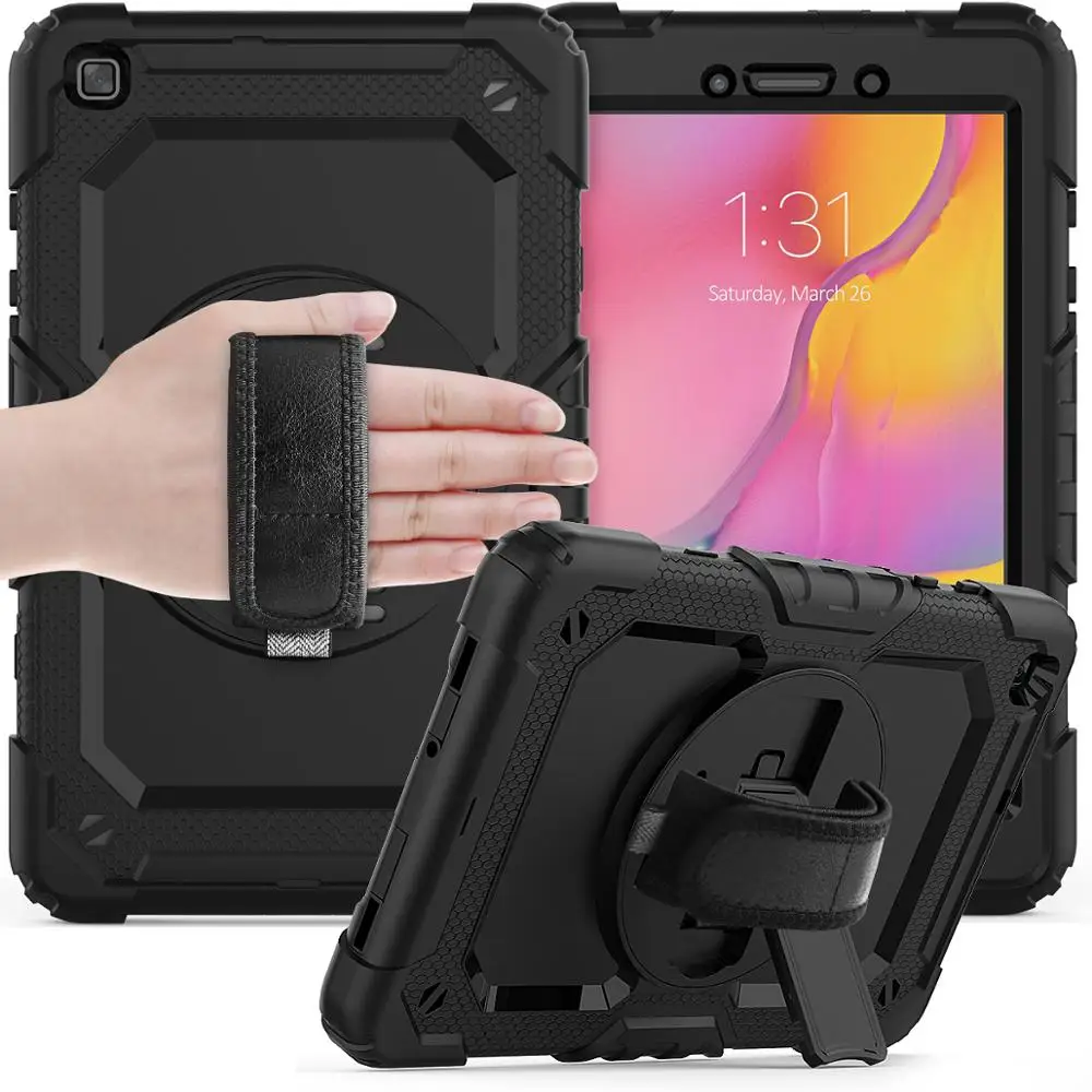 

Case for Samsung tab A 8 inch T290 T295 2019 cases 360 Rotation Hand Strap&Kickstand Silicone Protective Cover for SM-290 SM-295