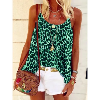 

2020 Sexy Women Summer Boho Casual Beach Printed Leopard Strip Strap Halter Tank Vest Tops Female Plus Sizes Ladies Shirt Camis