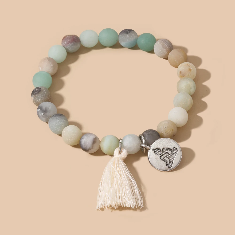 OAIITE 8mm Frosted Amazonite Mala Necklace for Women 108 Beads Knotted Necklace Yoga Rosary Stone Bracelet Japamala Jewelry Set