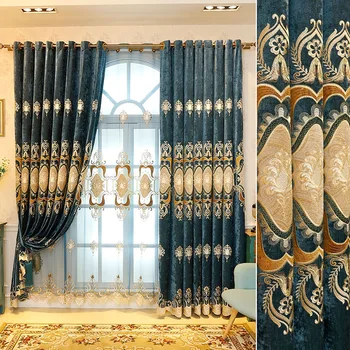 

Embossed Floral Curtain for Living Room Chenille Luxury European Blackout Delicate Embroidered Window Treatment Drapes M210C