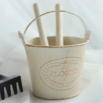 

1*Tie Flower Bucket Ldyllic Country Style White Tin Flower Bucket Home Decoration For Artificial Flowers 12*9*7cm