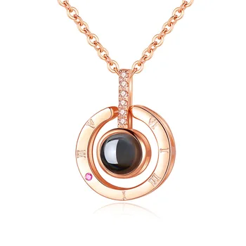 

925 Sterling Silver Charm Necklace Projection Pendants Necklace 100 Languages I Love You Ladies Clavicle Chain