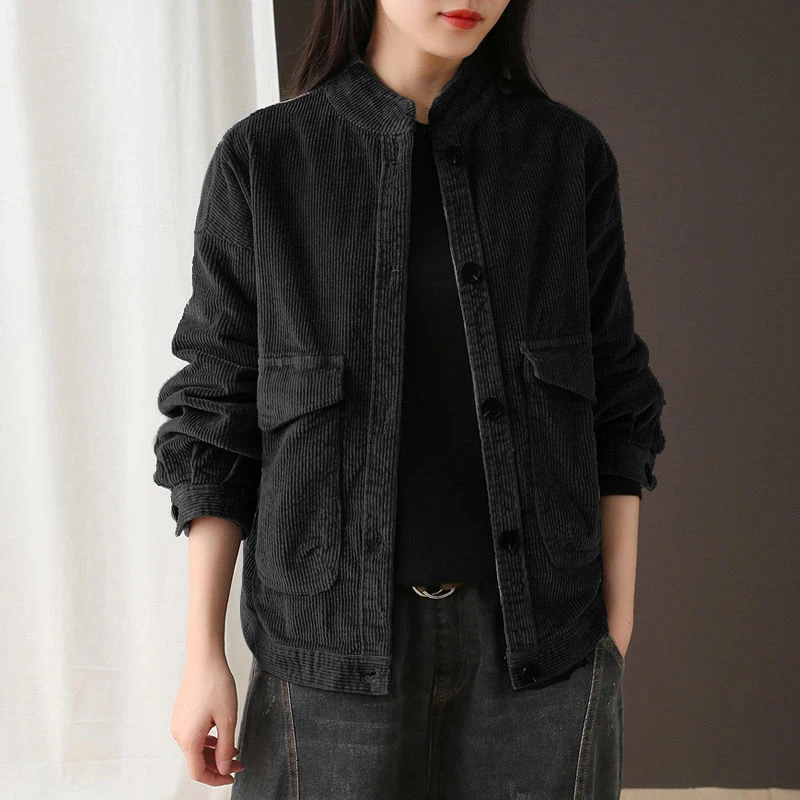 astounding New Arrival 2019 Autumn Women Single Breasted Jackets 100% Cotton Corduroy Double Pocket Vintage Ca