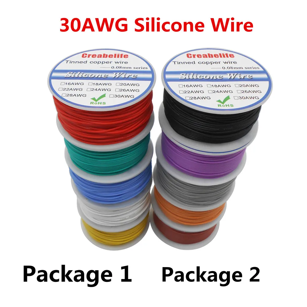 

250m 30 AWG Flexible Silicone Wire RC Cable Line 5 Colors With Spool Package 1 or Package 2 Tinned Copper Wire Electrical Wire