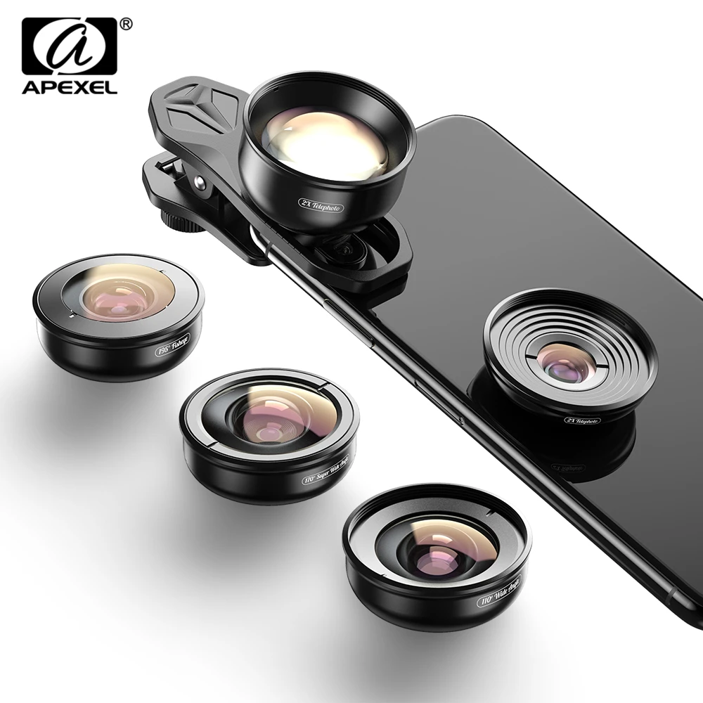APEXEL 4K Lens Kit 5 in 1 Camera Portrait Wide Macro Lens Super Fisheye Lens CPL Filter for Mobile iPhone Samsung all cellphones APEXEL 4K Lens Kit 5 in 1 Camera Portrait Wide Macro Lens Super Fisheye Lens CPL Filter for Mobile iPhone Samsung all cellphones