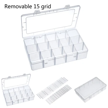 

Detachable Plastic Storage Box 15 Grids Jewelry Bead Screw Organizer Container Transparent With Cover Design Box Hook Buckle