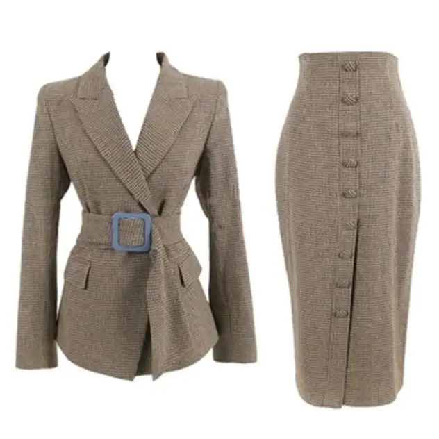 

Fashion Plaid Suit Female Large Size Autumn/winter New Fashion Slim woolen blazer high waist long skirt Suit women