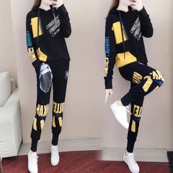 

Fashion suit 2020 spring and Autumn New Korean Hooded Sweater sportswear long sleeve hip hop leisure suit women two piece set