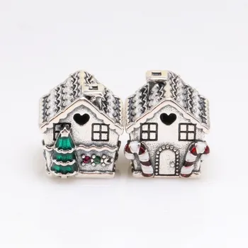 

Original 925 Sterling Silver Bead Creative Red Gingerbread House Beaded Fit Pandora Women Bracelet & Necklace Diy Jewelry